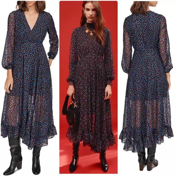 Maje Revana Floral Burnout Velvet Dress size 1 S - Picture 1 of 9